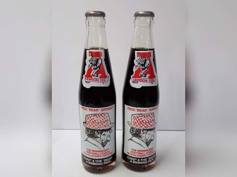 Two Vintage Alabama Crimson Tide Coca-Cola Bottles - Paul "Bear" Bryant image