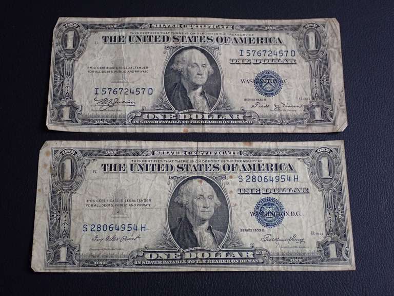 (2) SERIES 1935 (E&B) $1 SILVER CERTIFICATES image