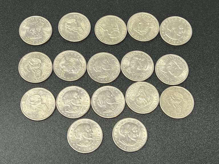 Collectible Susan B Anthony dollar coins, 17 pieces, see pictures for details. image