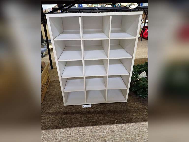 White Wood Cubby Shelf Storage Unit image