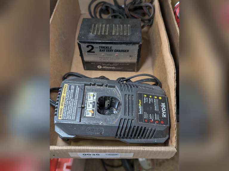 SCHUMACHER 2 AMP TRICKLE BATTERY CHARGER AND RYOBI CORDLESS DRILL BATTERY CHARGER image