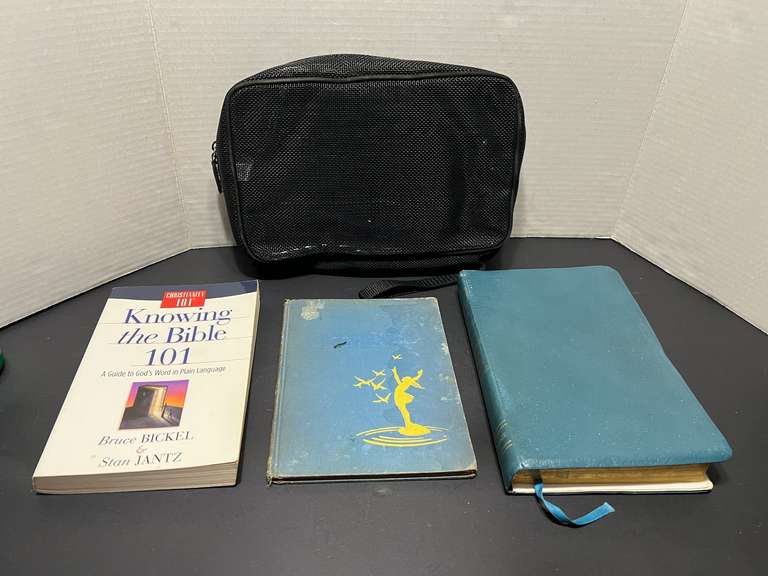 BR1… Holy Bible, “The Bible story of the Creation” book, and “Knowing the Bible 101” book, also comes with book storage bag. See pictures for details. image