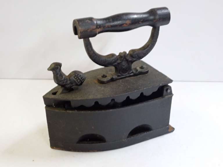 Antique Cast Iron Sad Iron with Rooster Figurine image