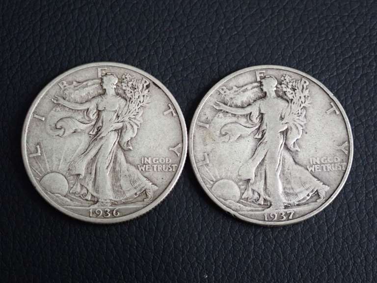1936 & 1937 WALKER HALF DOLLAR COINS image