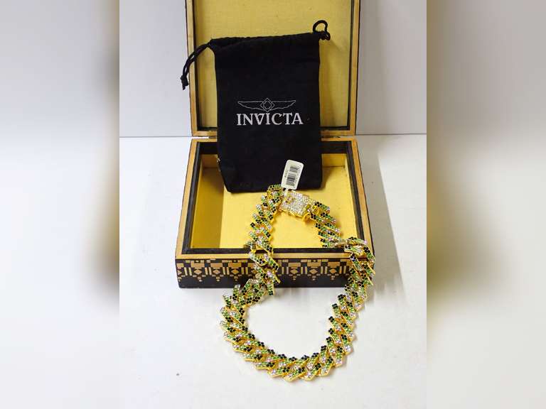 Wooded Vintage Box with New Invicta Necklace image