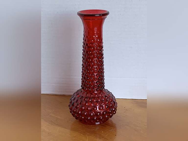 VINTAGE BRODY RUBY RED HOBNAIL BUD VASE 7 3/4" TALL image