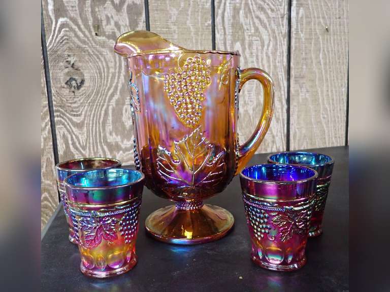 Indiana Carnival Glass Pitcher and St. Claire Tumbler Set image