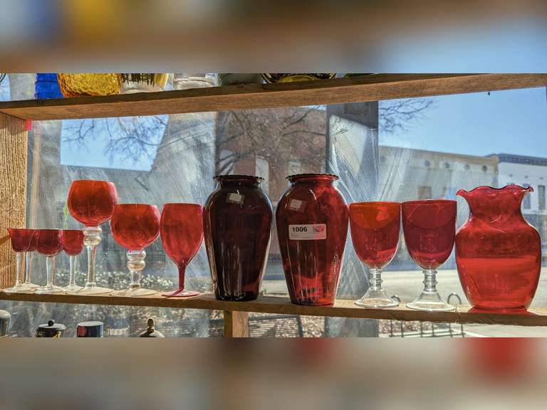 VINTAGE DEEP RUBY RED GLASS IN SHELF AREA MARKED 1006 image