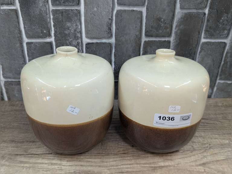 PAIR OF GLAZED STONEWARE NARROW MOUTH VASES image