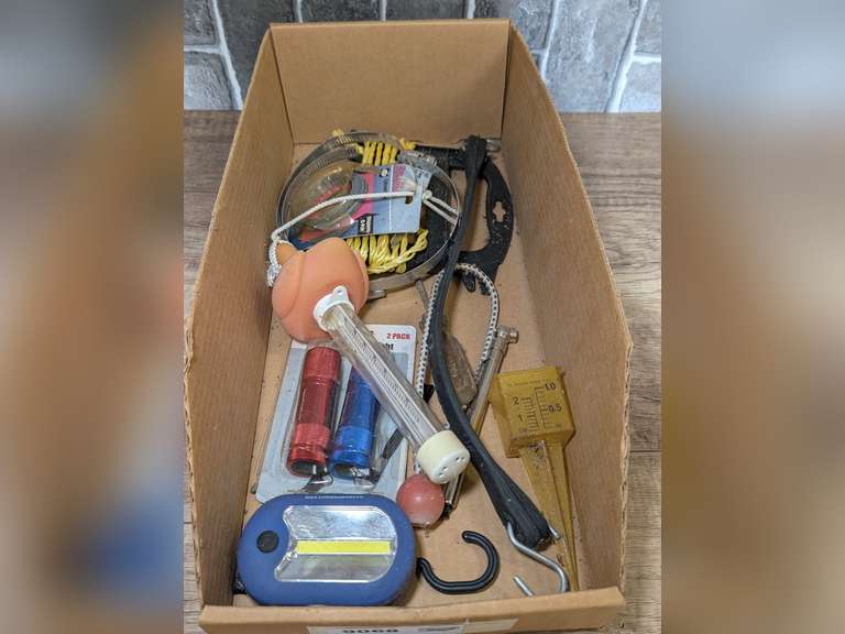 FLASHLIGHTS, HOSE CLAMPS, FLOATING WATER THERMOMETER, AND MORE image