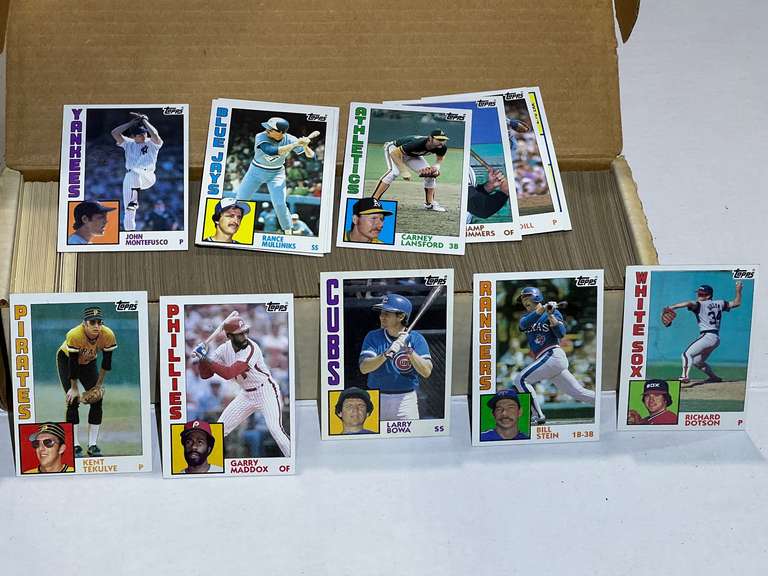 Box of assorted unsearched baseball/sports cards, see pictures for details. image