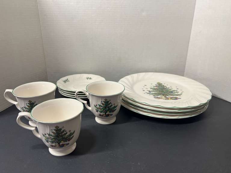 BR2…Nikko china “Happy Holidays” dinnerware. Four place settings, one cup is missing, see pictures for details. image