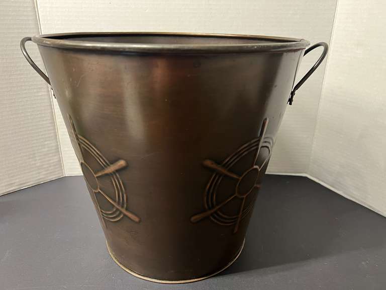BR2… Nautical themed metal wastebasket with bronze finish, see pictures for details. image