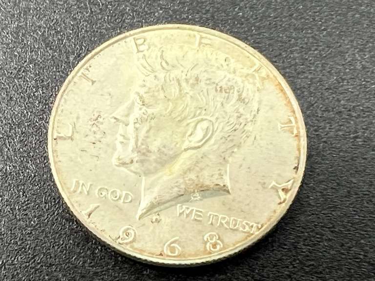 1968 Kennedy half dollar, these coins were 40% silver from 1965 through 1969, see pictures for details. image