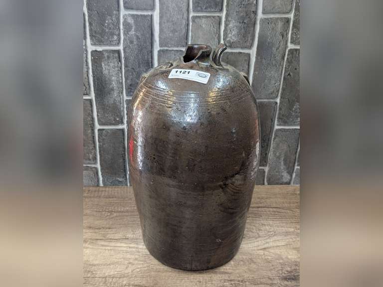 ANTIQUE LARGE GLAZED POTTERY CROCK JUG image