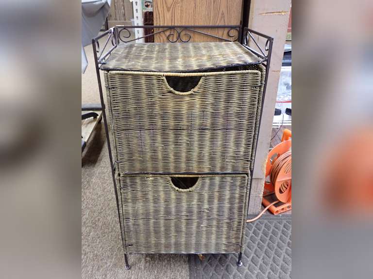 Woven Wicker Storage Cabinet with Two Drawers - Top drawer has a little trouble opening image