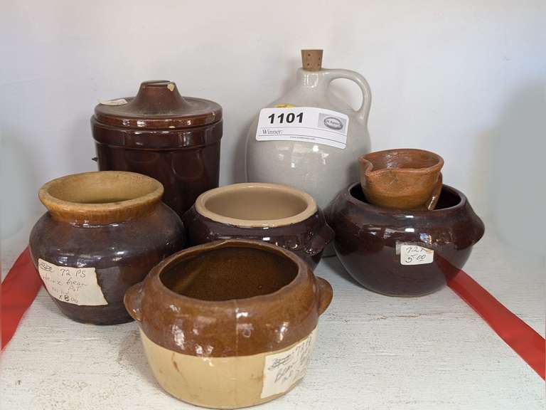 VINTAGE POTTERY SMALL DECORATIVE BEAN POTS, JUG, JAR, AND MORE image