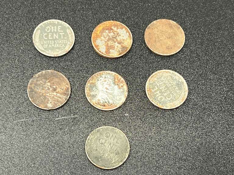 7-1943 steel pennies, made during World War II, see pictures for details. image