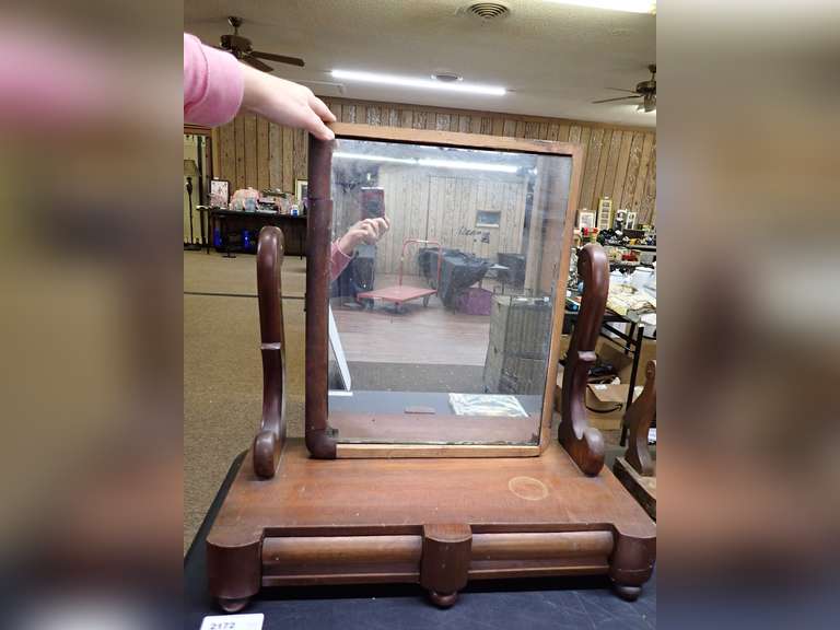 Antique Wooden Vanity Mirror with Stand - Needs repair image