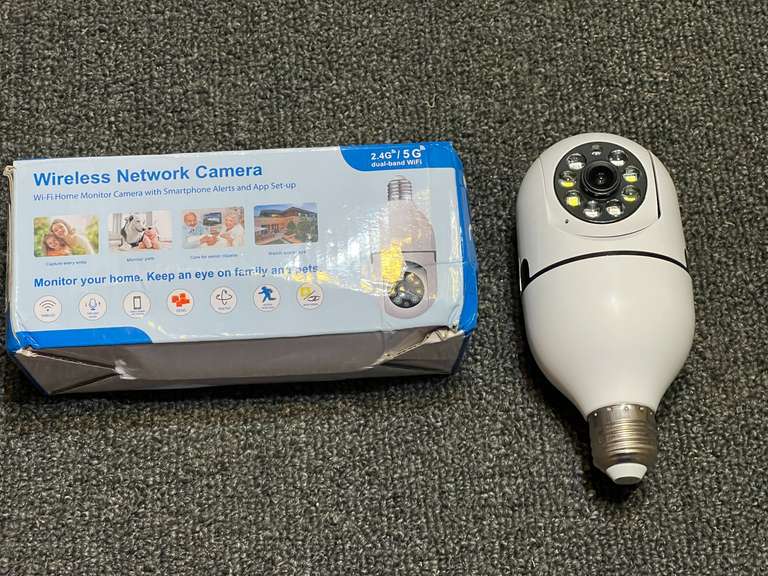 Wi-Fi smart camera bulb, working condition unknown, comes in original box, see pictures for details. image