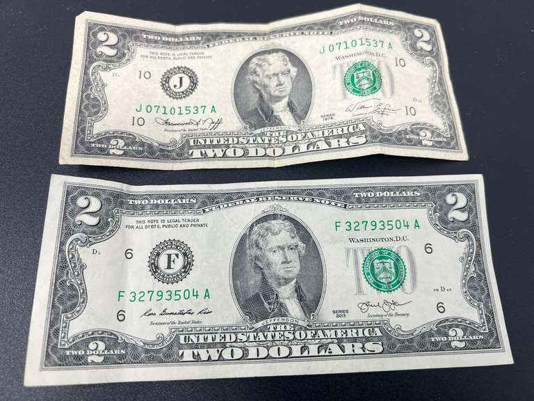 1976 and 2013 series 2 dollar bills, see pictures for details. image