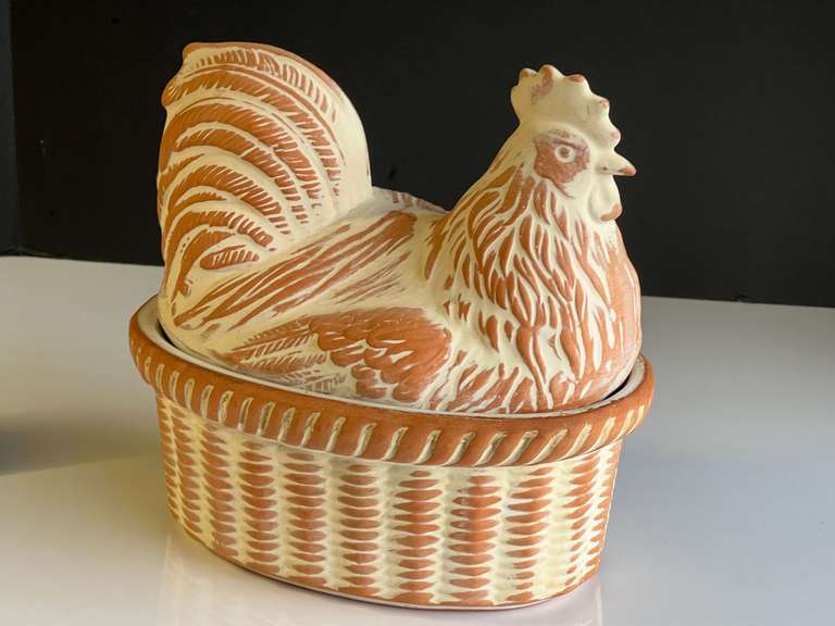 Garage… Interior glazed terra-cotta chicken roaster, see pictures for details. image