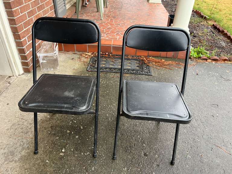 Garage… Folding metal chairs, set of two, see pictures for details. image