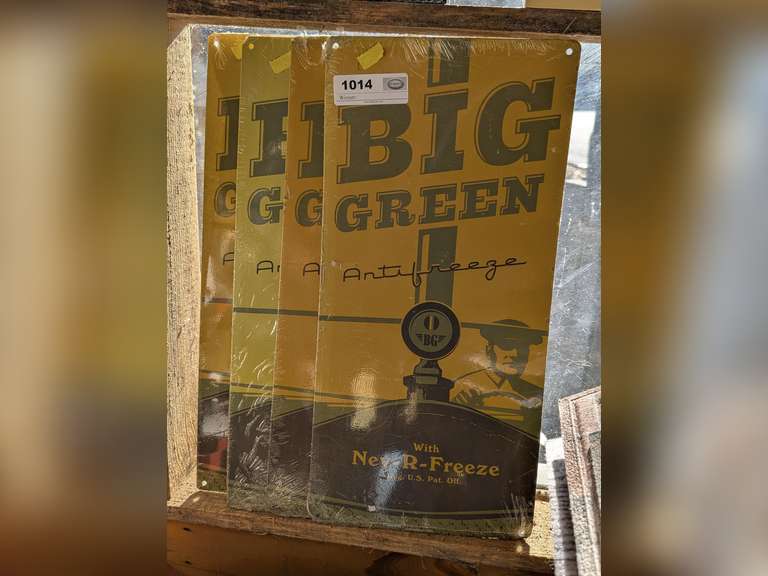 FOUR FACTORY SEALED REPRODUCTION BIG GREEN ANTIFREEZE METAL SIGNS image