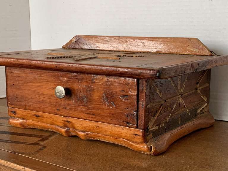 VINTAGE HANDMADE WOODEN JEWELRY BOX WITH STAR ON TOP 12 1/2" LONG X 9 1/2" DEEP X 6" TALL image