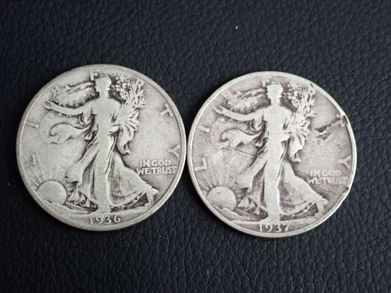1936 & 1937 WALKER HALF DOLLAR COINS image