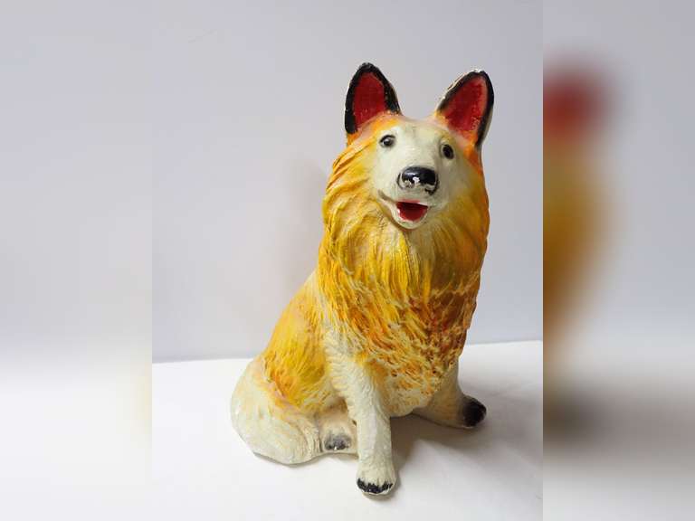 Vintage Chalkware Collie Dog Coin Bank image