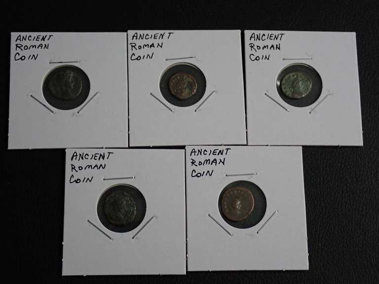 (5) VERY OLD (NOTED AS ANCIENT) ROMAN COINS image