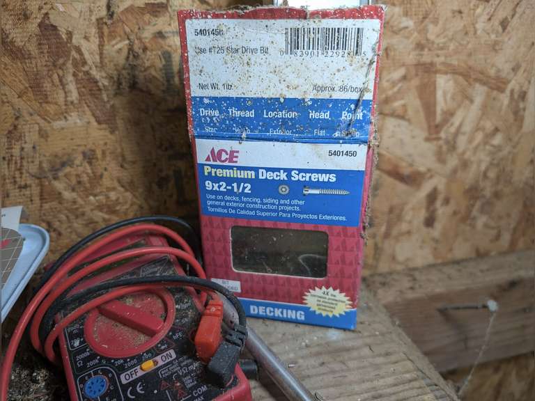 ALL ITEMS IN BARN WALL AREA MARKED 9161 INCLUDING STANLEY LEVEL, CEN-TECH 25 FT X 1 IN TAPE MEASURE IN ORIGINAL PACKAGE, SMALL CROWBAR, MULTIMETER, AND MORE image
