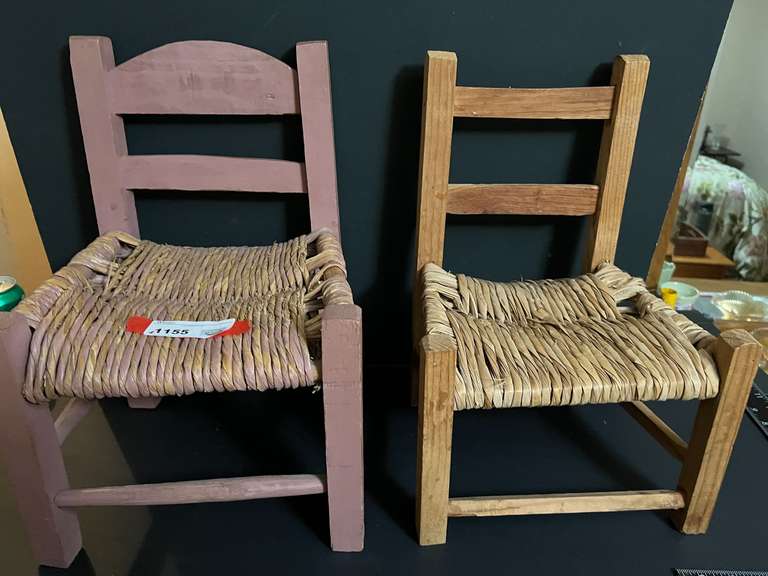 Master… Wooden doll chairs with rush seats, two pieces, see pictures for details. image