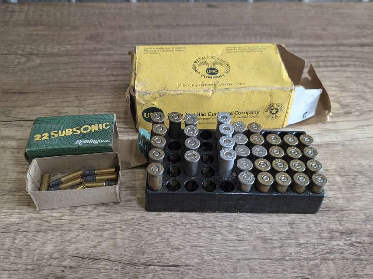 ASSORTED AMMUNITION INCLUDING REMINGTON .22 SUBSONIC HOLLOW POINT, .38 SPECIAL CASES FOR RELOADING, .38 SPECIAL SHELLS INCLUDING SNAKE SHOT, HOLLOW POINT, AND MORE image