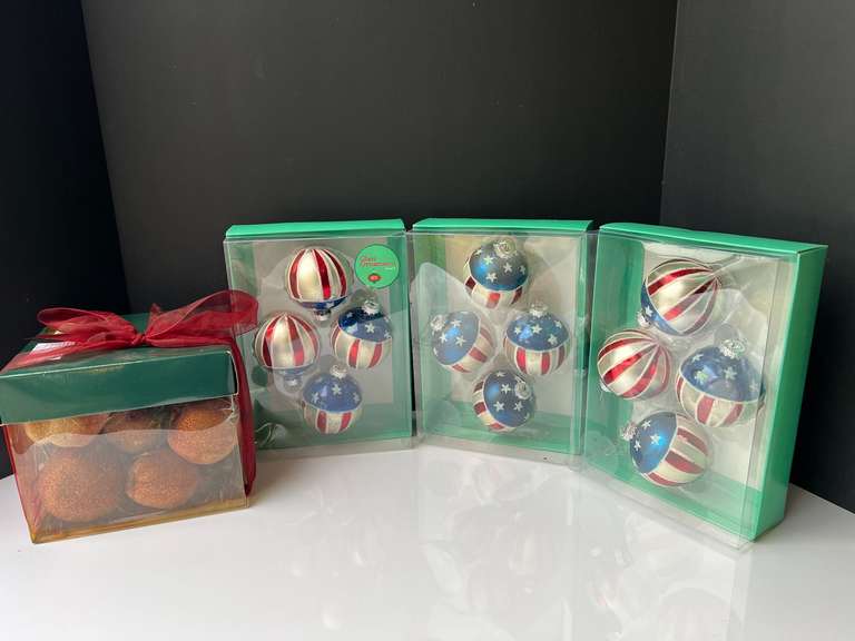 Garage… Assorted patriotic glass ball ornaments, and more. See pictures for details. image