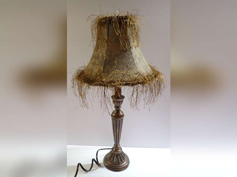 Table Lamp with Decorated Shade - Powers On image