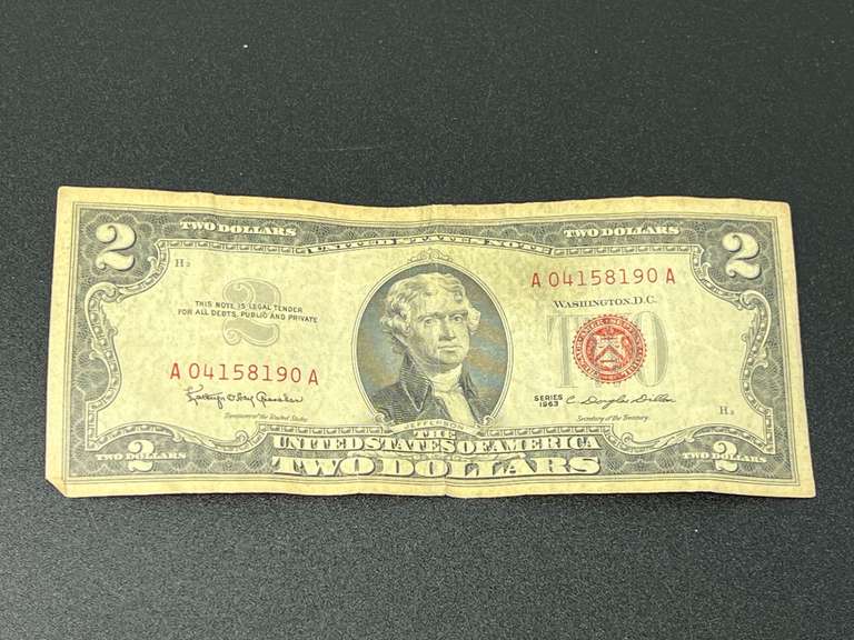 1963 series red seal two dollar bill, see pictures for details. image