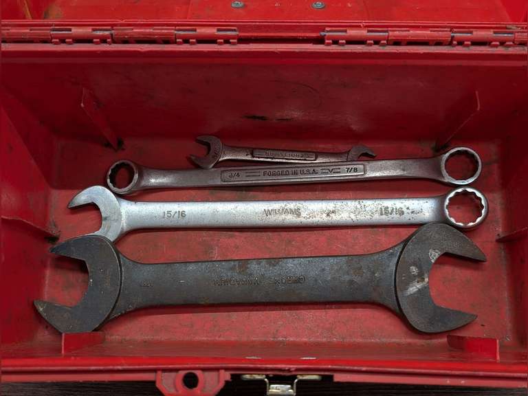 TUFF-BOX TOOL BOX AND CONTENTS INCLUDING CRAFTSMAN, WILLIAMS, AND VERY LARGE (36MM / 41MM) MITO WRENCHES image