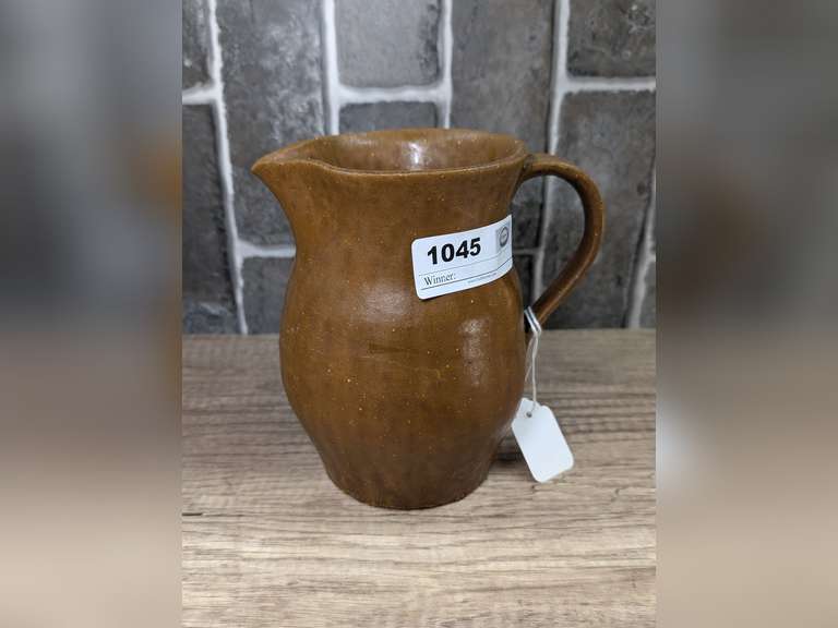 OLD HANDMADE AND HAND SIGNED POTTERY CROCK PITCHER image