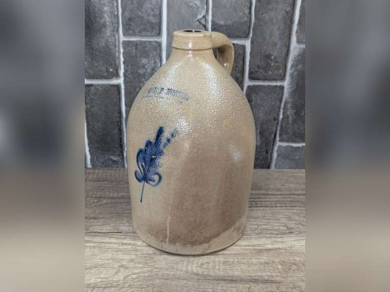 ANTIQUE E. & L. P. NORTON SALT GLAZED POTTERY JUG image