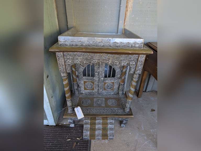 ORNATE METAL OVER WOOD FRAME INDIAN POOJA MANDIR image