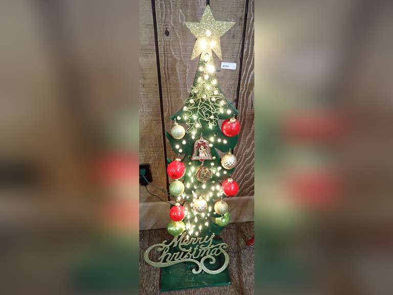 Wooden Christmas Tree with Ornaments and Lights image