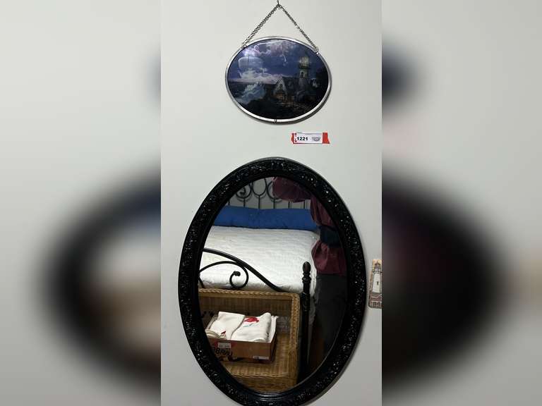 BR2…Thomas Kinkade "Light in the Storm" suncatcher or wall hanging, and oval occasional mirror, see pictures for details. image