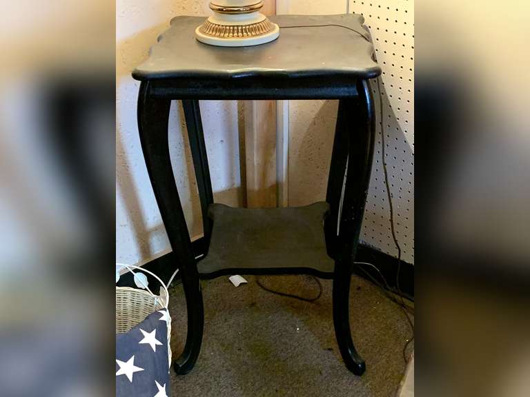 ANTIQUE 2 TIER PARLOR TABLE 18" SQUARE X 28 1/2" TALL image