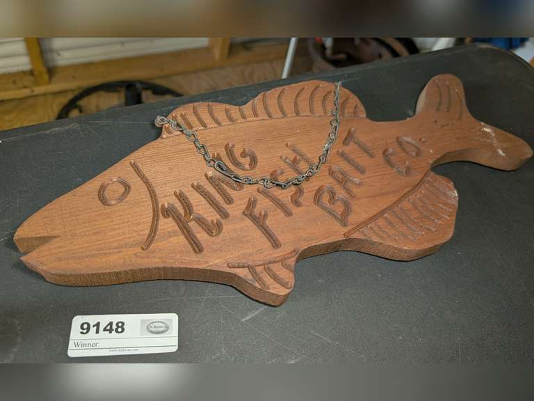 HAND CARVED FISH MOTIF KING FISH BAIT CO. HANGING SIGN image