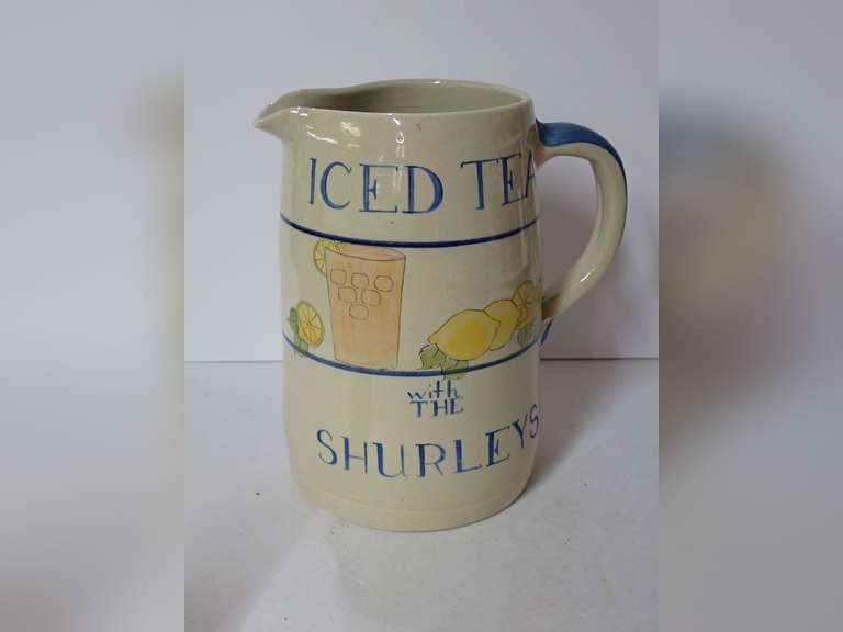 Hand-Painted "Iced Tea With The Shurleys" Pitcher, Signed and Dated 1989 image