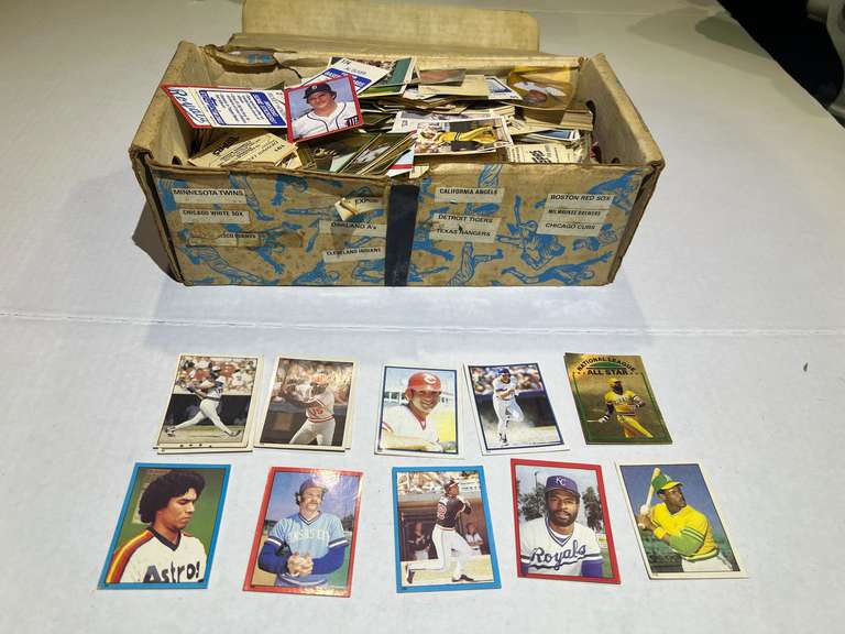 Box of assorted unsearched baseball/sports cards, see pictures for details. image