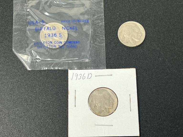 1936 and 1937 Buffalo nickels, three pieces, see pictures for details. image