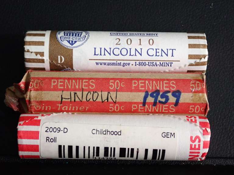 1959, 2010-D & 2009-D CHILDHOOD LINCOLN CENT ROLLS image